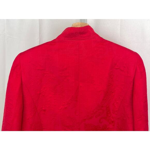 NINA MCLEMORE Open Front Textured Silk Cotton Jacket Collared Red Size 10 - Picture 5 of 7